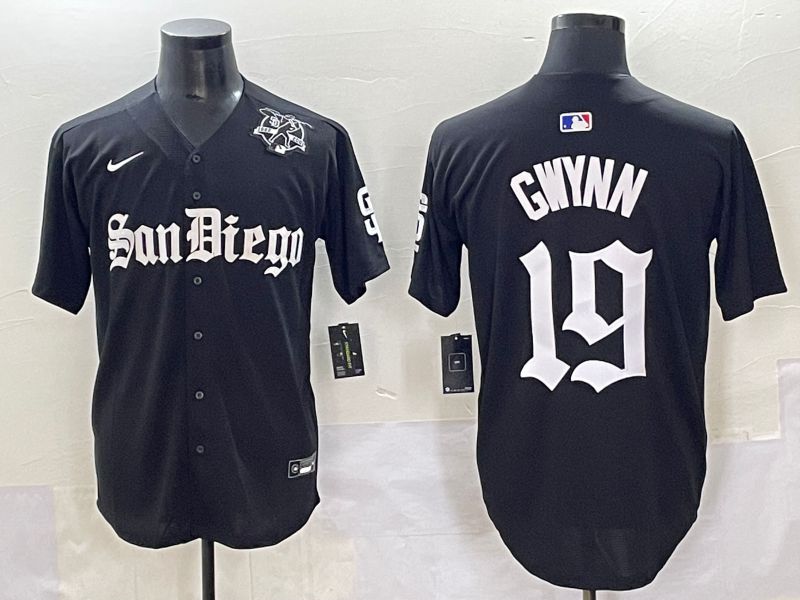 Men 2025 San Diego Padres #19 Gwynn Black Five generations Joint Name Nike MLB Jersey style 12